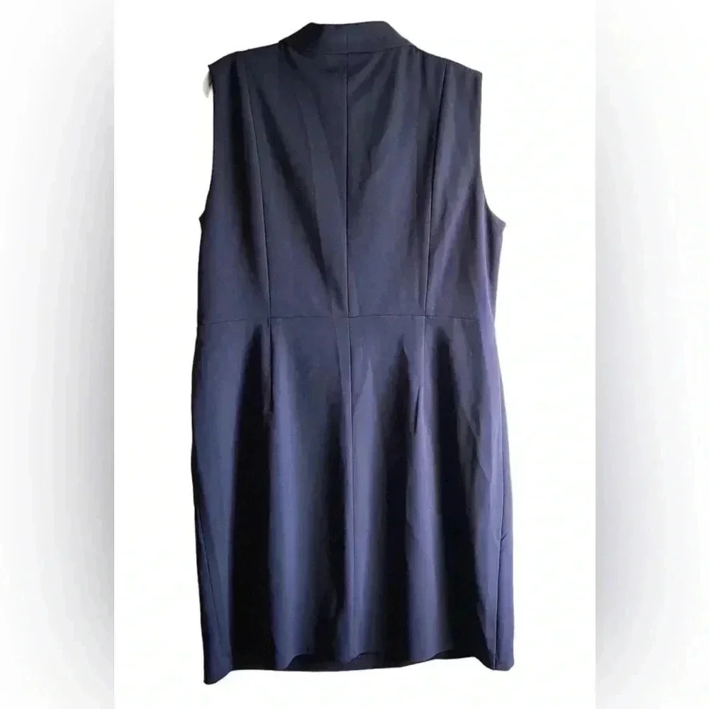 NWT Tommy Hilfiger 16. Navy Collared V-neck Sleeveless Blazer Wrap Midi Dress - Picture 4 of 5